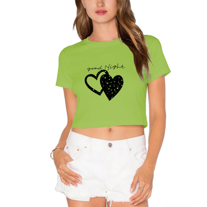 Good Night Starry Hearts Lime Green Y2K Crop Top