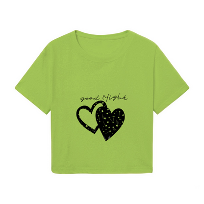 Good Night Starry Hearts Lime Green Y2K Crop Top