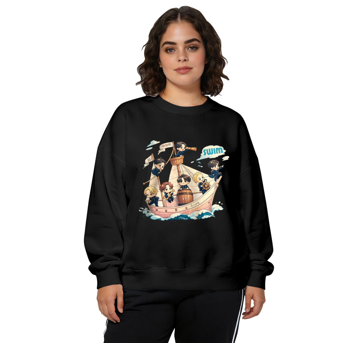 Cute Chibi Boys Sailing Adventure Cartoon Crewneck Sweatshirt