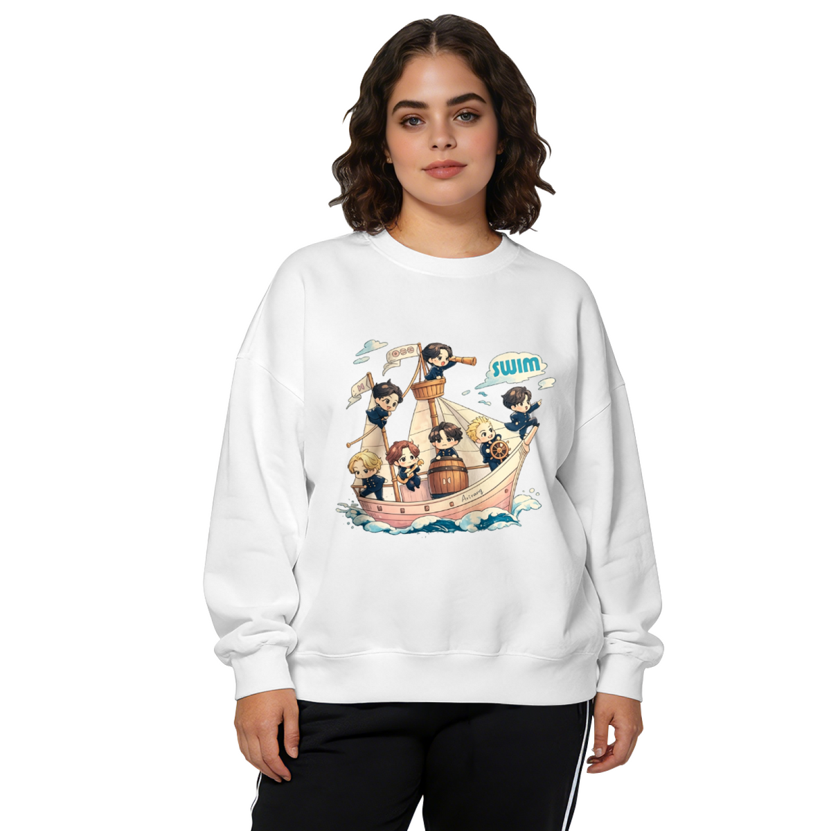 Cute Chibi Boys Sailing Adventure Cartoon Crewneck Sweatshirt