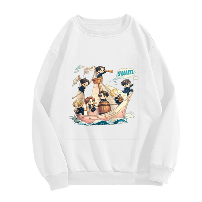 Cute Chibi Boys Sailing Adventure Cartoon Crewneck Sweatshirt