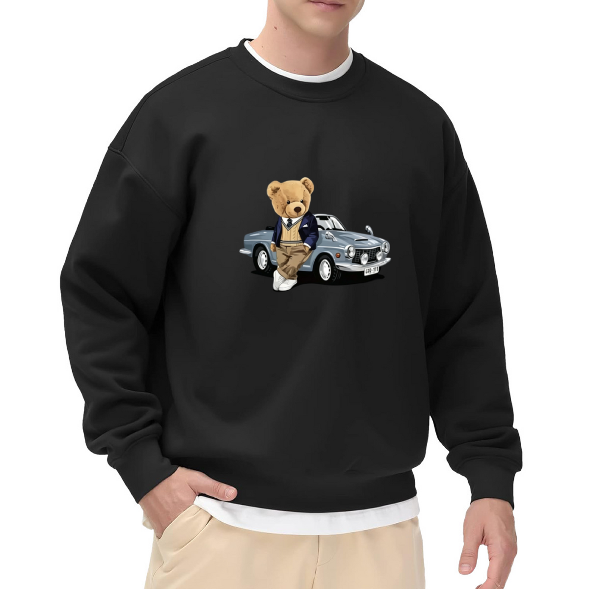 Vintage Gentle Teddy & Classic Retro Car Graphic Crewneck