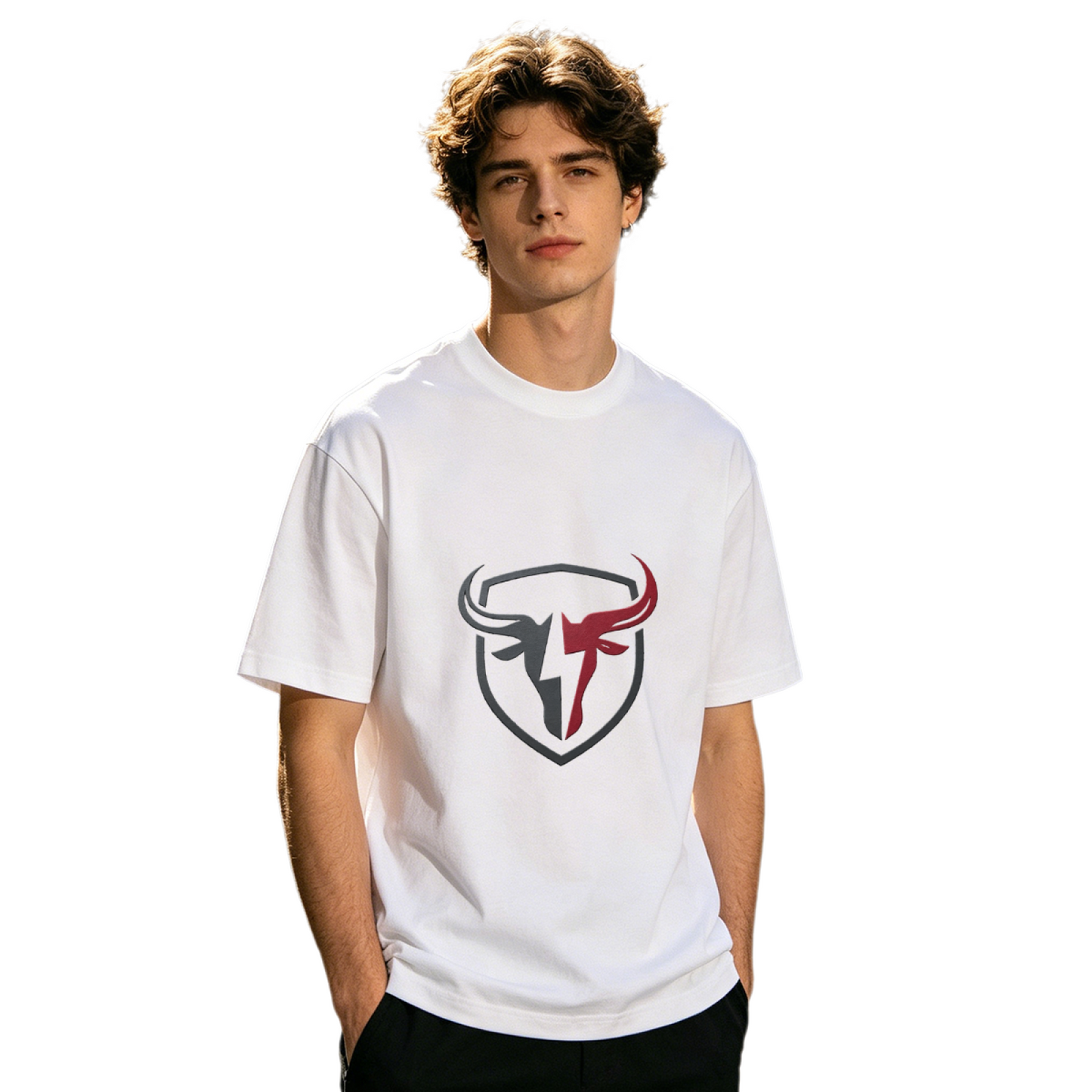 Men's Split Bull Head Shield Sport Retro Logo Graphic Tee