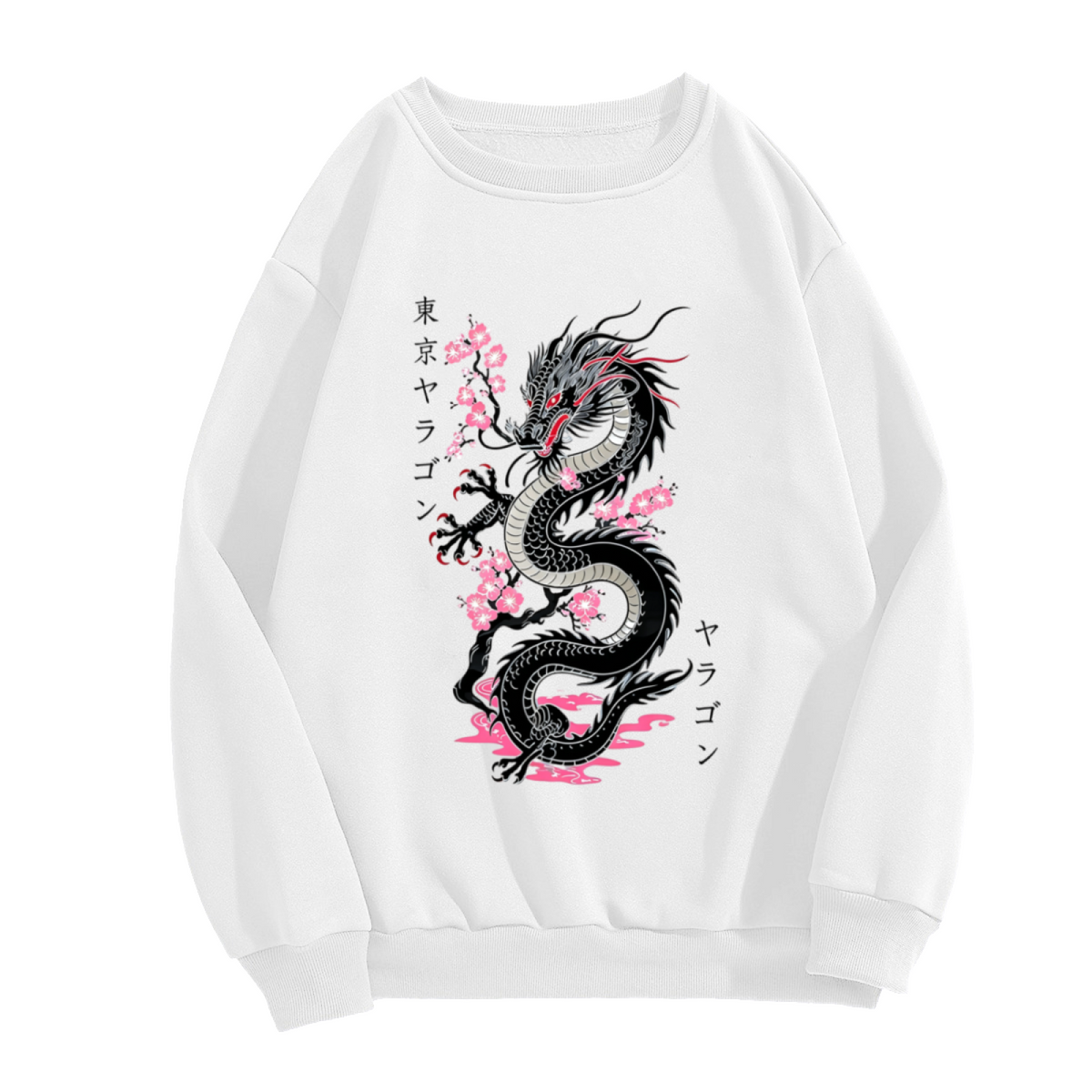 Japanese Black Dragon Cherry Blossom Aesthetic Crewneck Sweatshirt