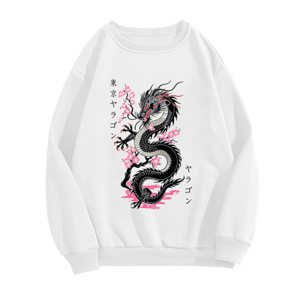 Japanese Black Dragon Cherry Blossom Aesthetic Crewneck Sweatshirt