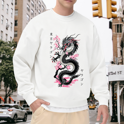 Japanese Black Dragon Cherry Blossom Aesthetic Crewneck Sweatshirt