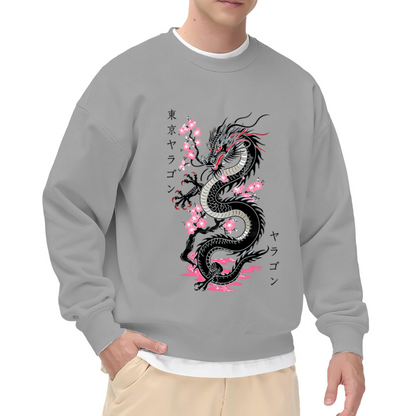Japanese Black Dragon Cherry Blossom Aesthetic Crewneck Sweatshirt