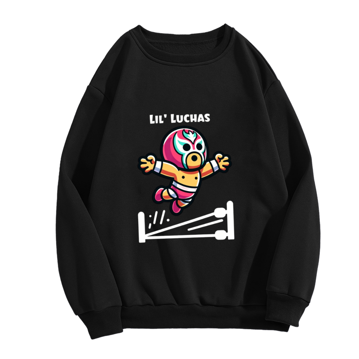 Lil' Luchas Cute Mexican Wrestler Cartoon Crewneck Sweatshirt