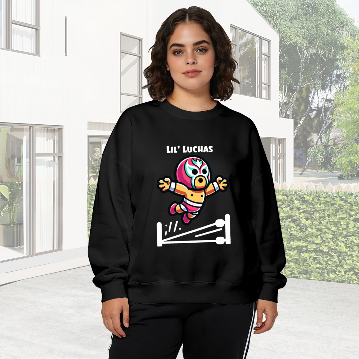 Lil' Luchas Cute Mexican Wrestler Cartoon Crewneck Sweatshirt