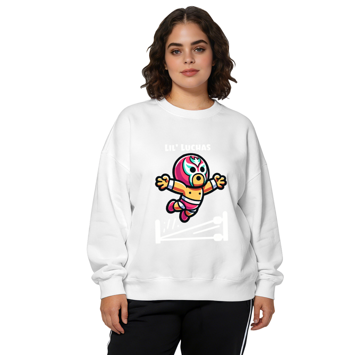 Lil' Luchas Cute Mexican Wrestler Cartoon Crewneck Sweatshirt