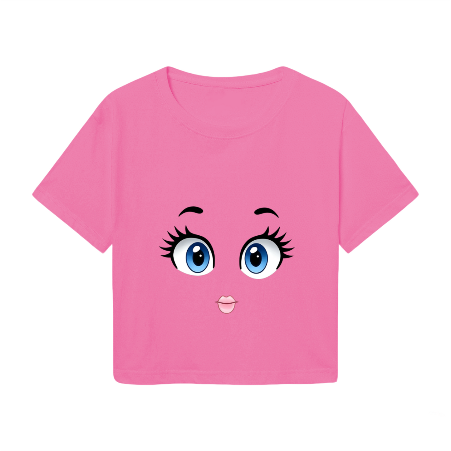 Big Cartoon Doll Eyes Hot Pink Crop Top ¨C Cute Kawaii Face Print  Tee
