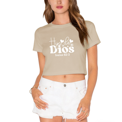 Hija de Dios Spanish Faith Hot Pink Crop Top ¨C Bible Verse Isaiah 62:3 Women Top