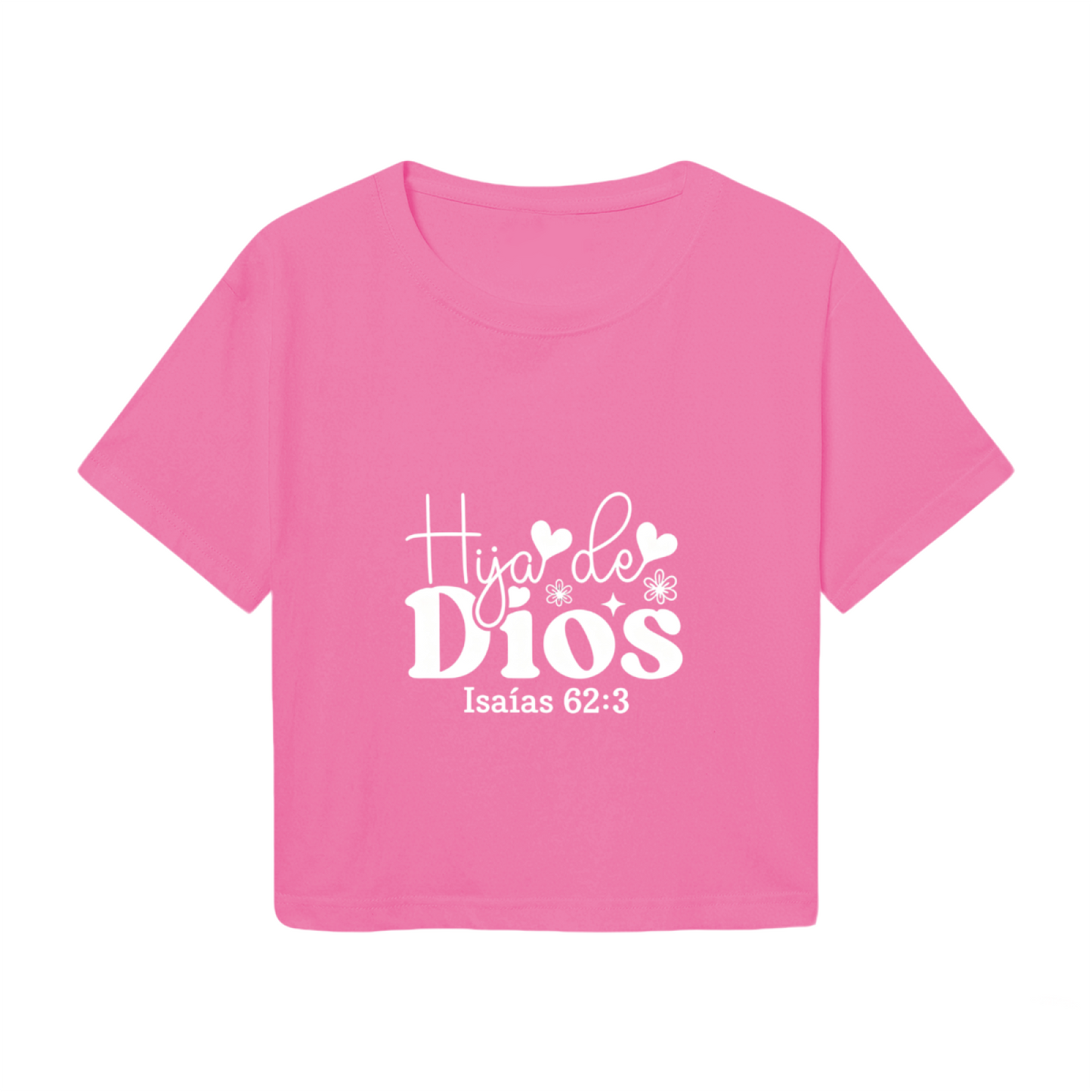 Hija de Dios Spanish Faith Hot Pink Crop Top ¨C Bible Verse Isaiah 62:3 Women Top