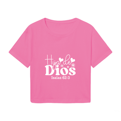 Hija de Dios Spanish Faith Hot Pink Crop Top ¨C Bible Verse Isaiah 62:3 Women Top