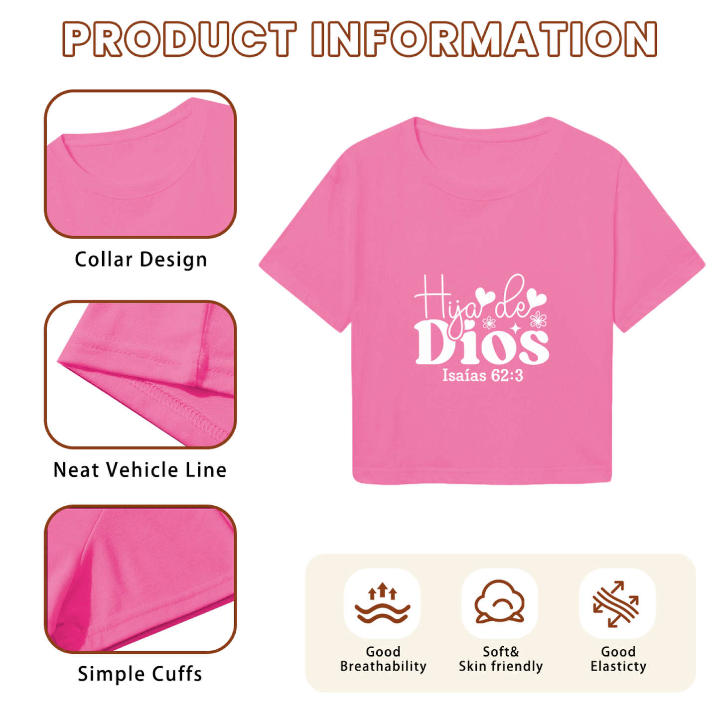 Hija de Dios Spanish Faith Hot Pink Crop Top ¨C Bible Verse Isaiah 62:3 Women Top