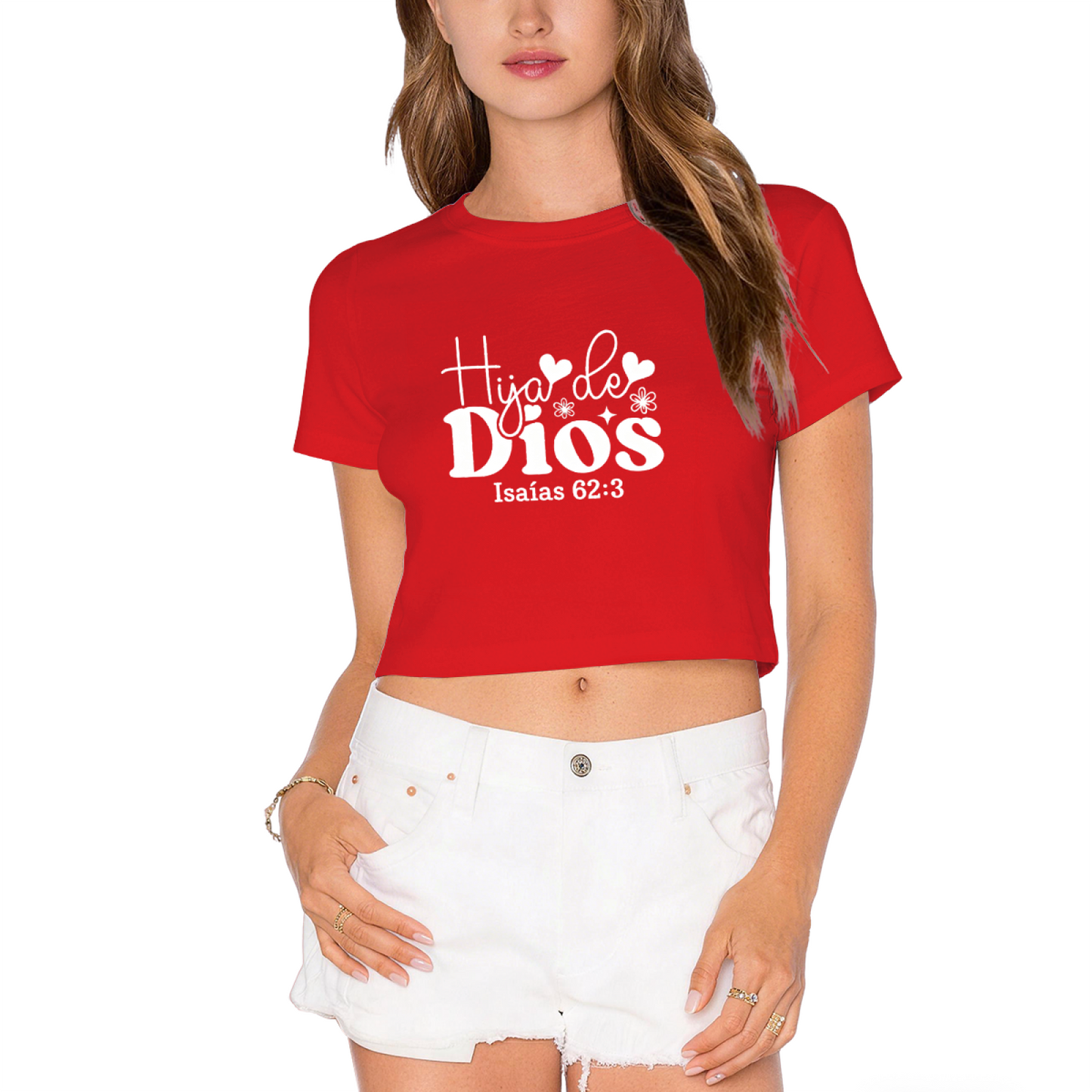Hija de Dios Spanish Faith Hot Pink Crop Top ¨C Bible Verse Isaiah 62:3 Women Top