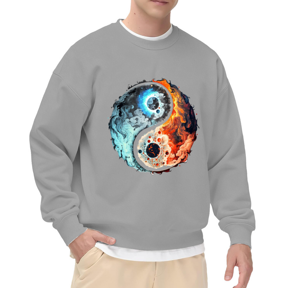 Fire & Ice Cosmic Yin Yang Oriental Art Crewneck Sweatshirt