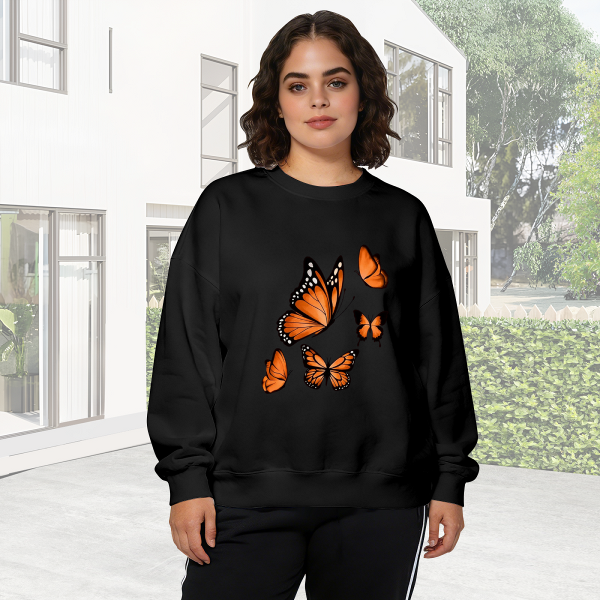 Vibrant Orange Butterfly Aesthetic Crewneck Sweatshirt