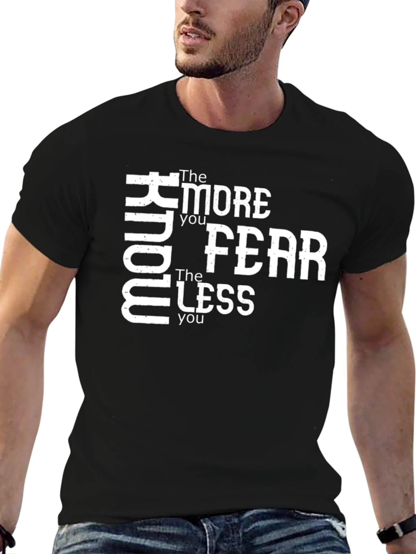 Know More Fear Less Black Graphic T-Shirt