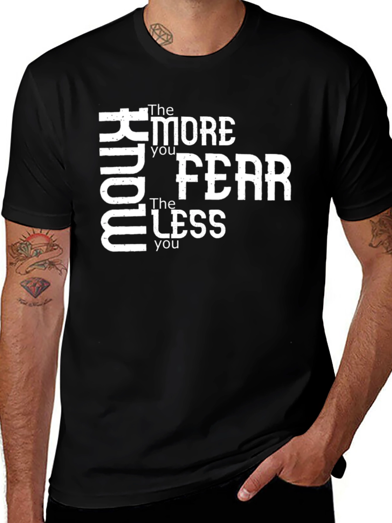 Know More Fear Less Black Graphic T-Shirt