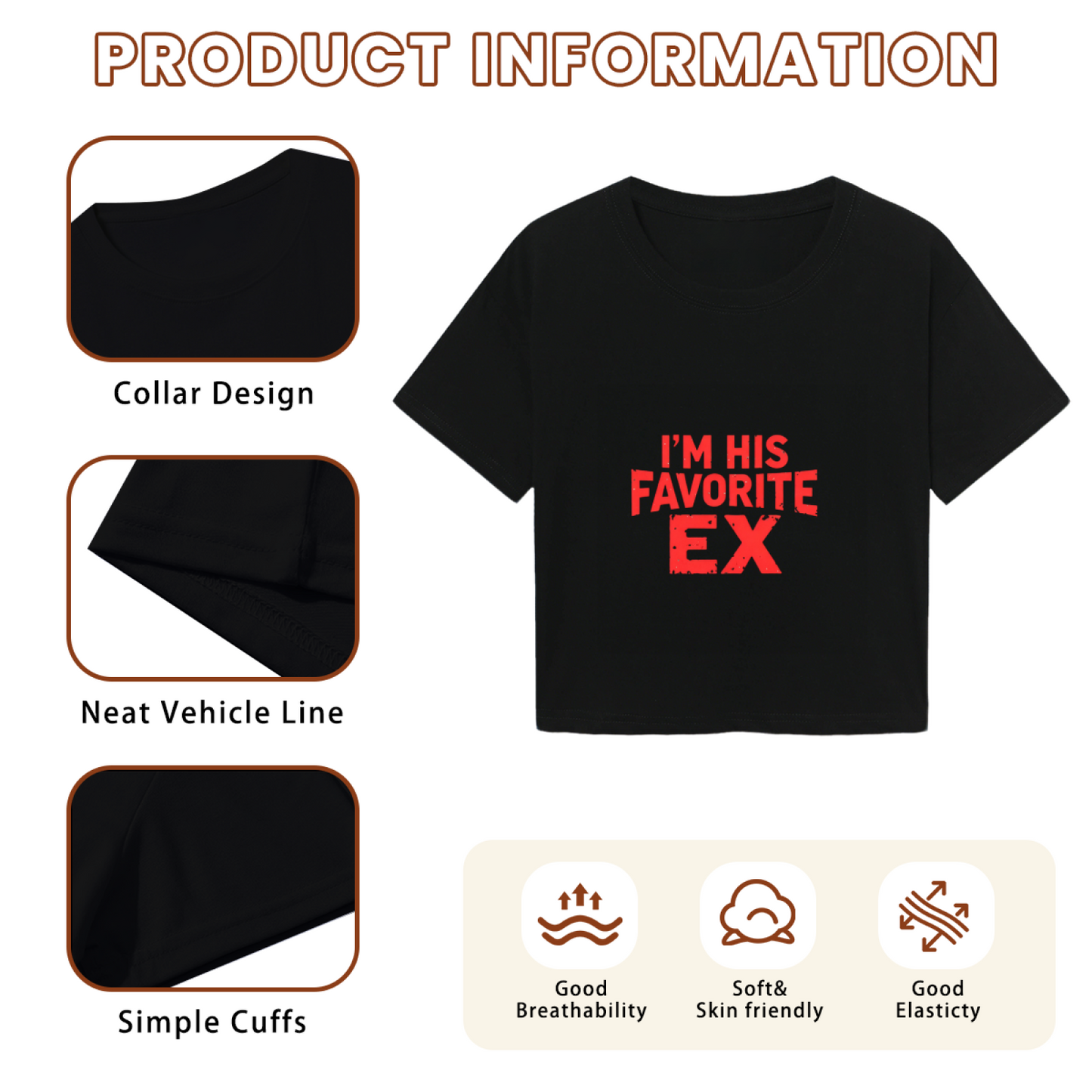 Edgy Distressed Black Crop Top With I¡¯M HIS FAVORITE EX Red Text