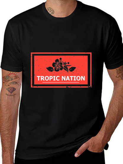 Tropic Nation Black T-Shirt with Floral Design