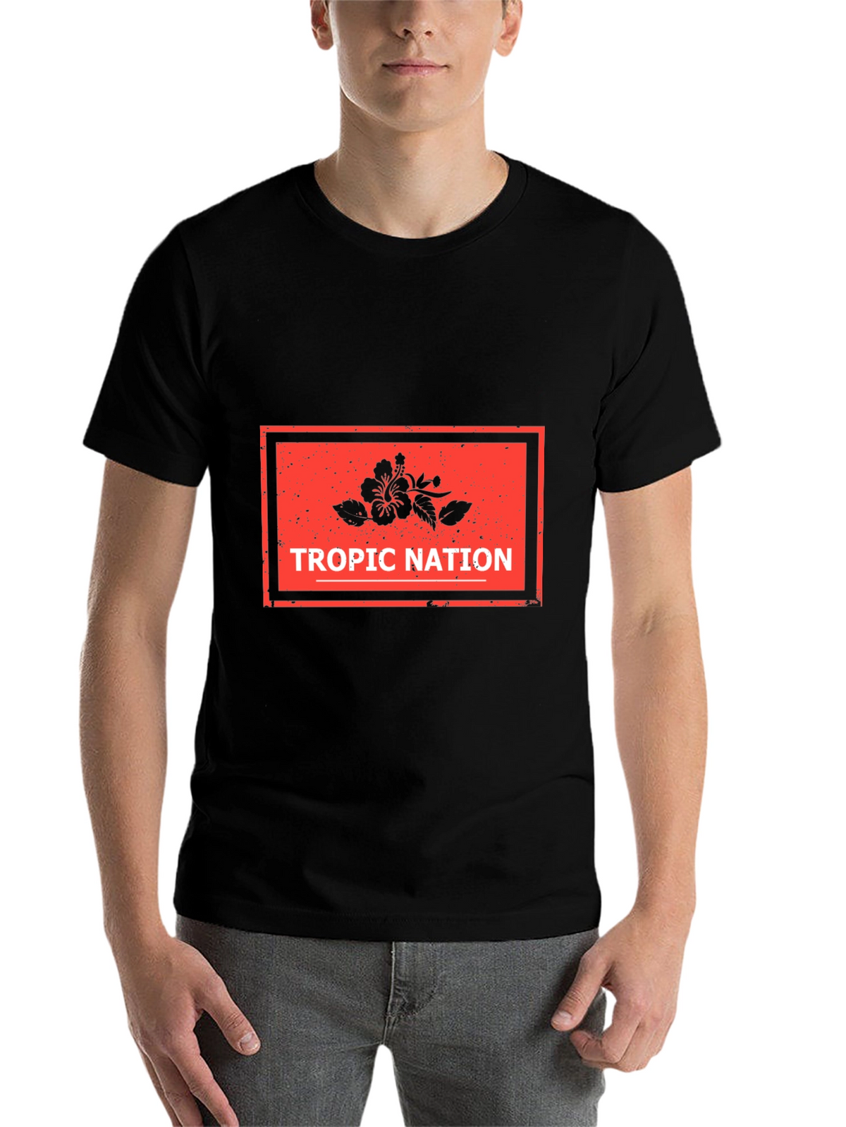 Tropic Nation Black T-Shirt with Floral Design