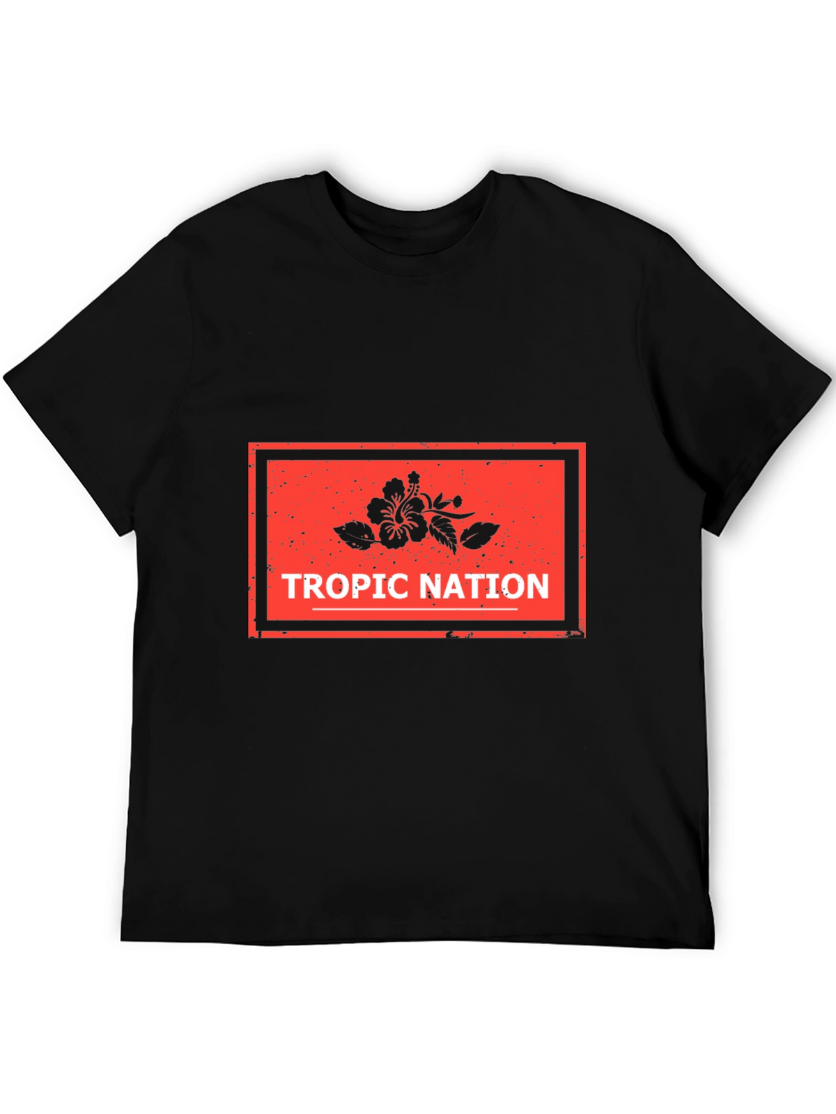 Tropic Nation Black T-Shirt with Floral Design