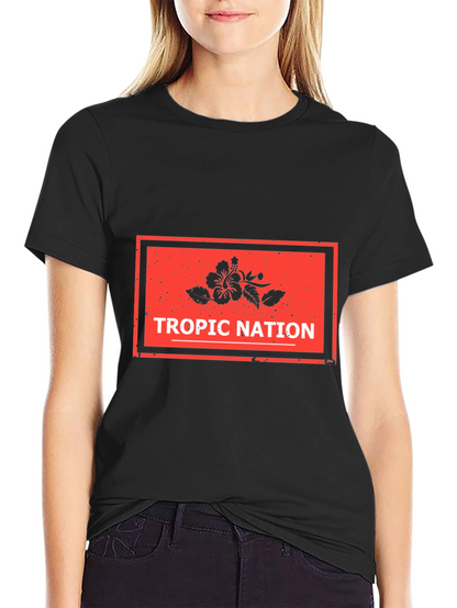 Tropic Nation Black T-Shirt with Floral Design