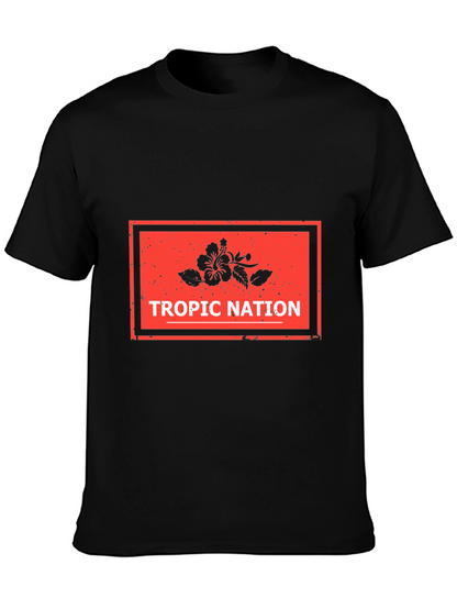 Tropic Nation Black T-Shirt with Floral Design