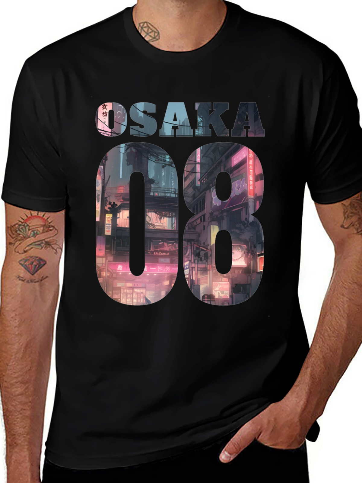 Osaka 08 Cityscape Graphic Tee - Black