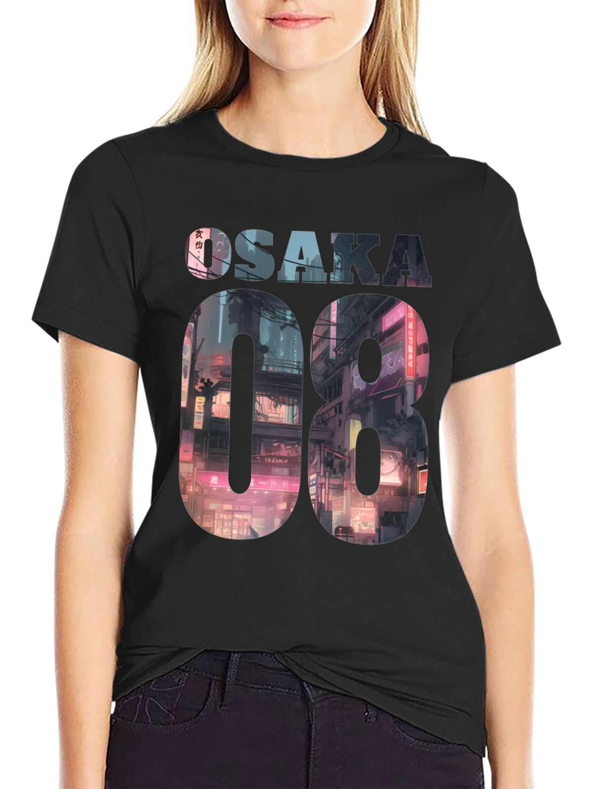 Osaka 08 Cityscape Graphic Tee - Black