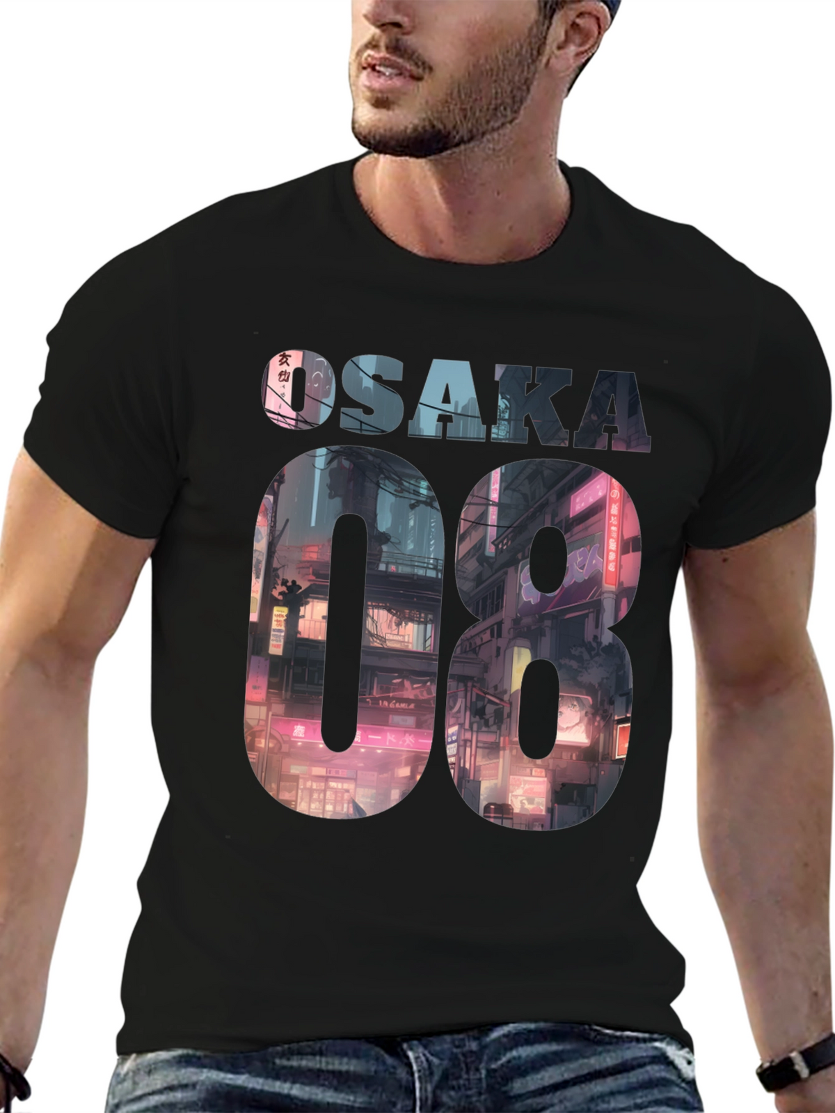 Osaka 08 Cityscape Graphic Tee - Black