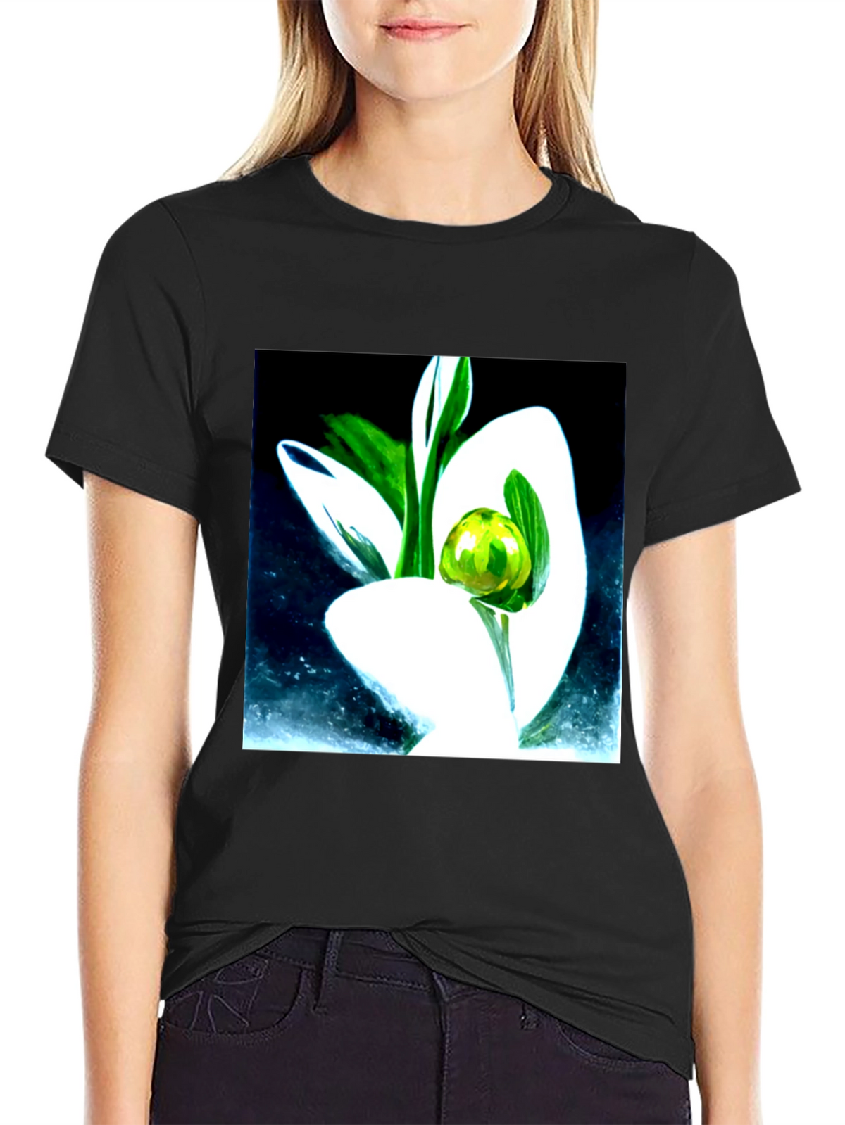 Modern Floral Graphic Tee - Artistic Black T-Shirt