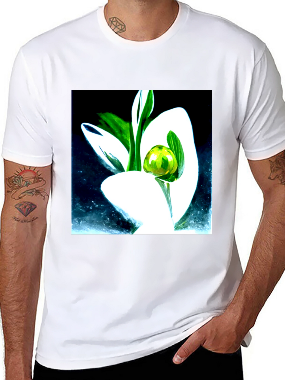 Modern Floral Graphic Tee - Artistic Black T-Shirt