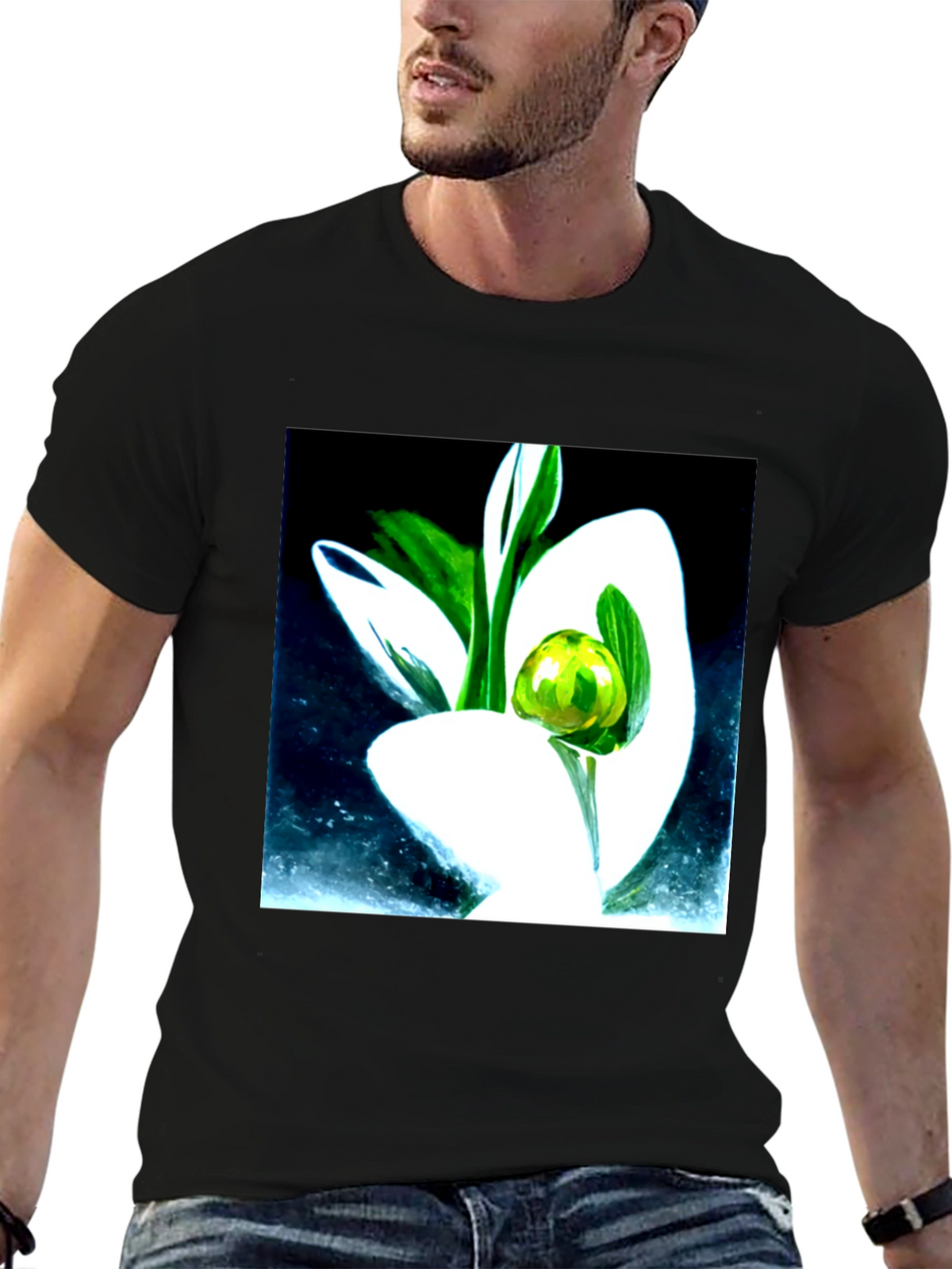 Modern Floral Graphic Tee - Artistic Black T-Shirt