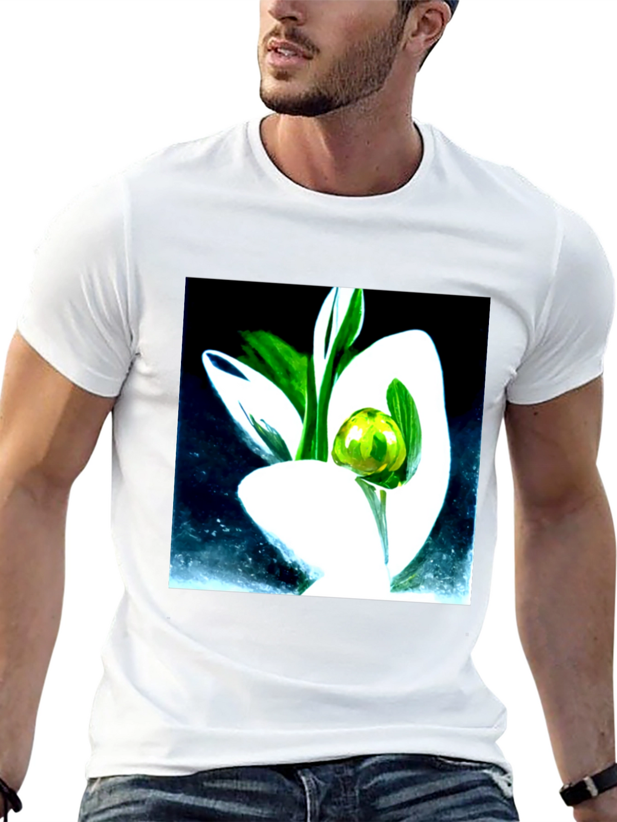 Modern Floral Graphic Tee - Artistic Black T-Shirt