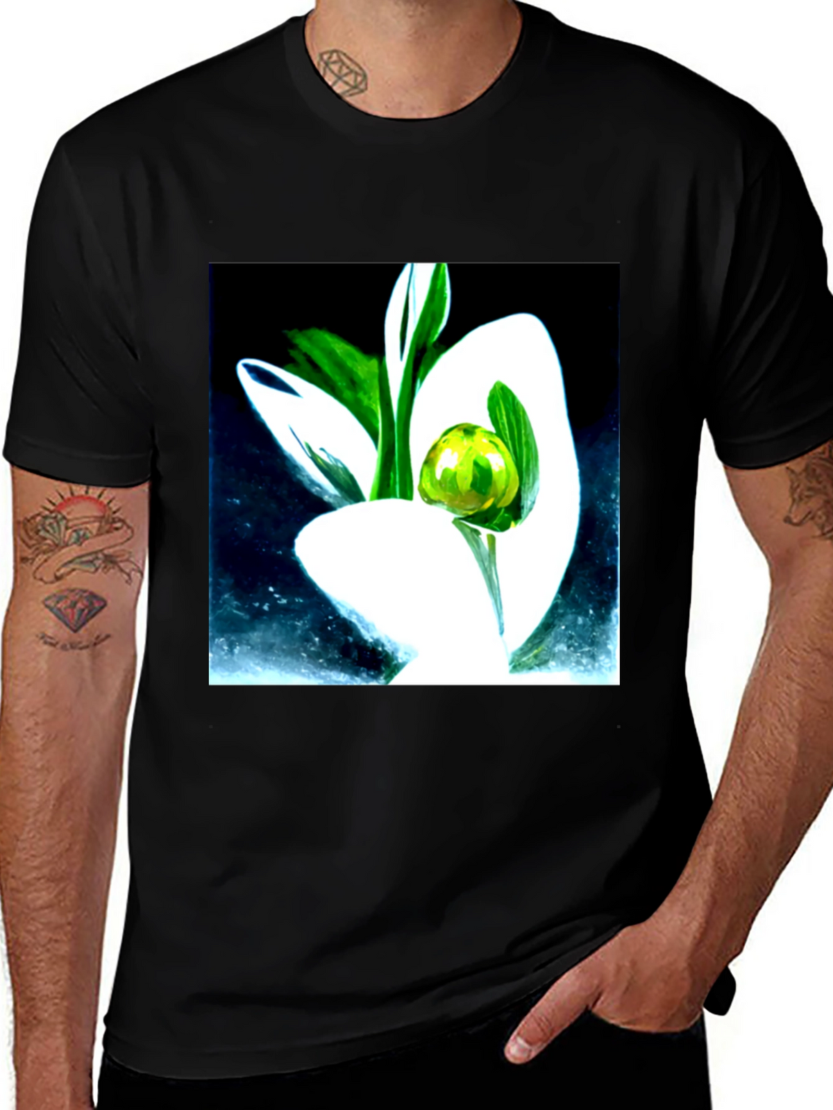 Modern Floral Graphic Tee - Artistic Black T-Shirt