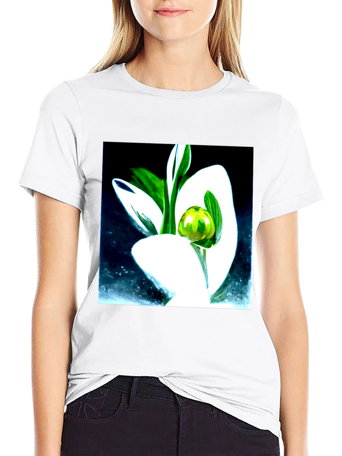 Modern Floral Graphic Tee - Artistic Black T-Shirt