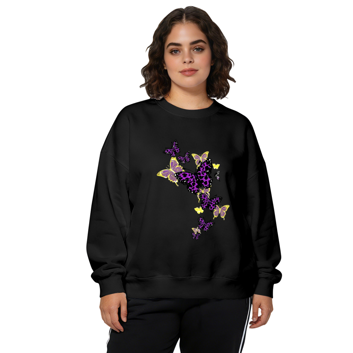 Eye?Catching Purple?Yellow Leopard Butterfly Crewneck Sweatshirt