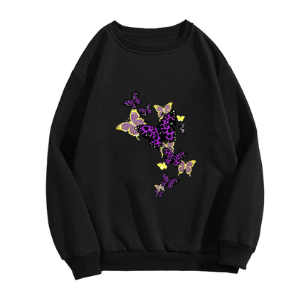 Eye?Catching Purple?Yellow Leopard Butterfly Crewneck Sweatshirt