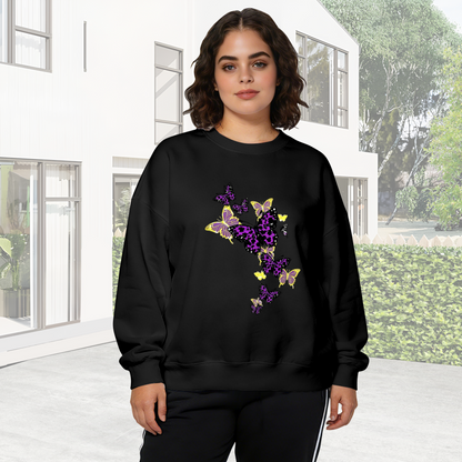 Eye?Catching Purple?Yellow Leopard Butterfly Crewneck Sweatshirt