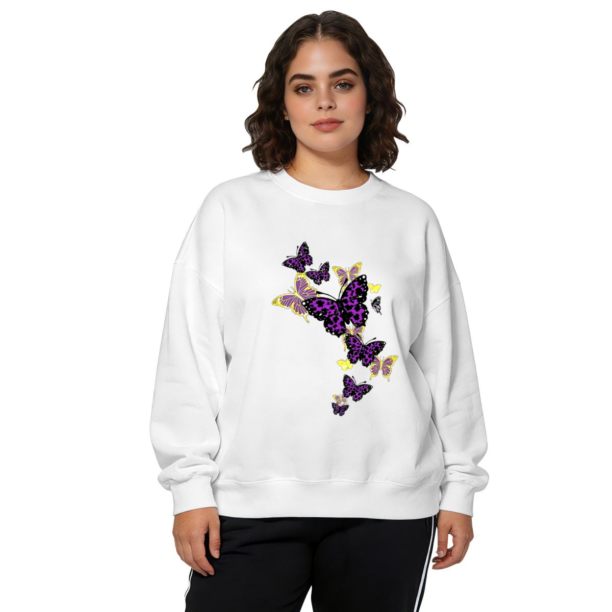 Eye?Catching Purple?Yellow Leopard Butterfly Crewneck Sweatshirt