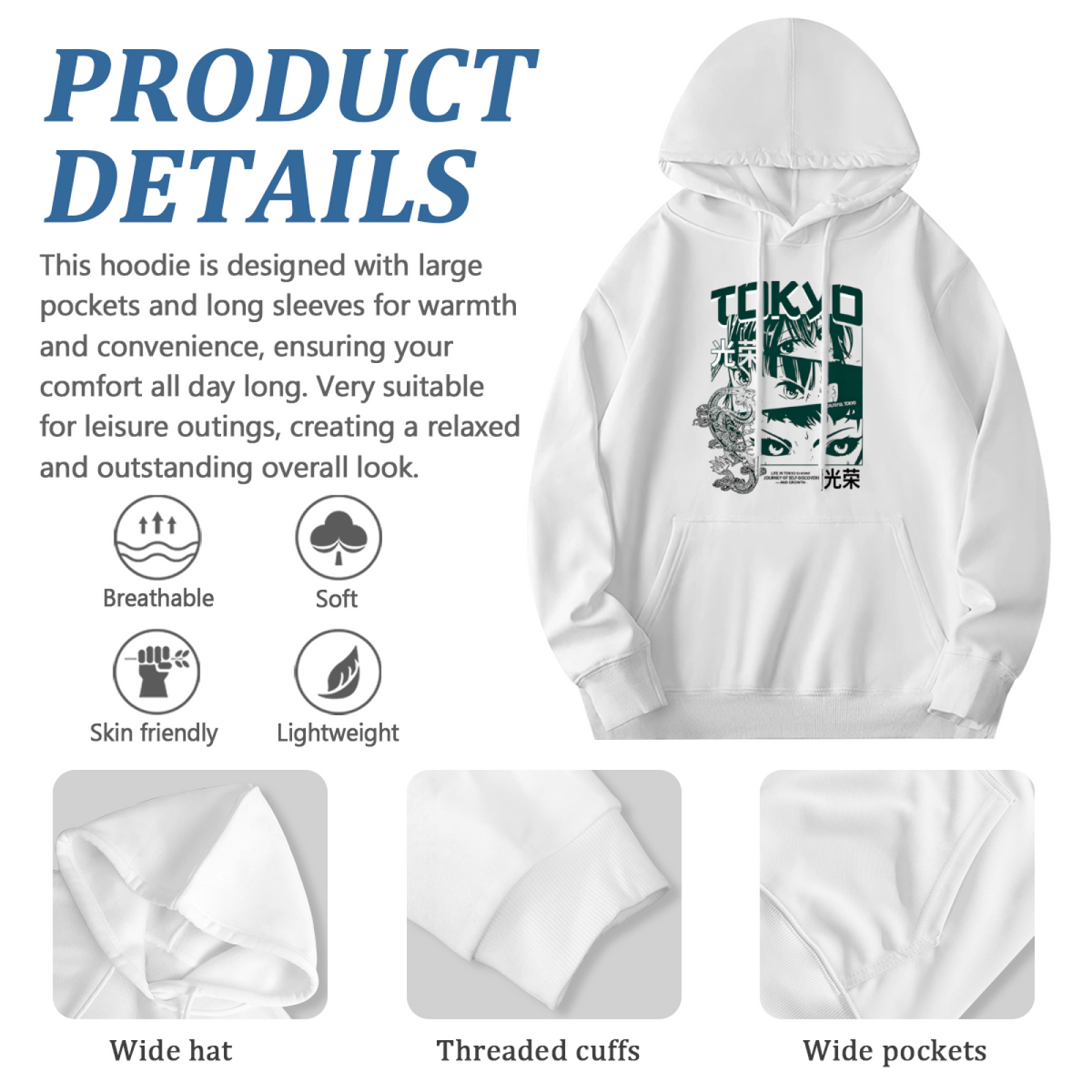 Tokyo Anime Aesthetic Cool Graphic Casual Hoodie