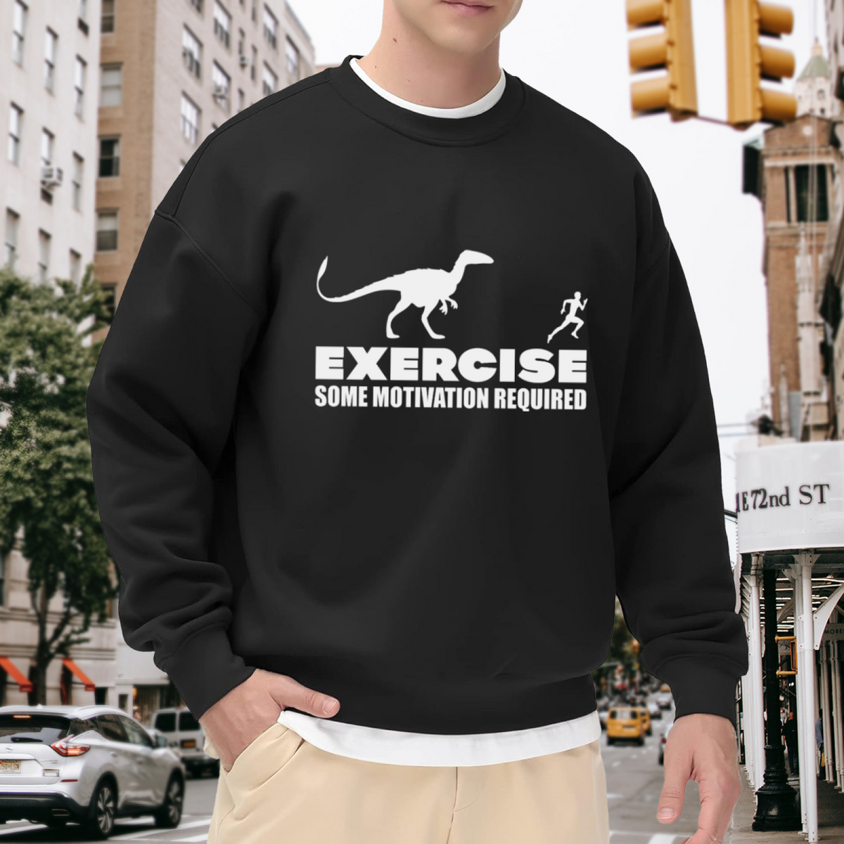 Dinosaur Chasing Runner Funny Exercise Motivation Crewneck Sweatshirt
