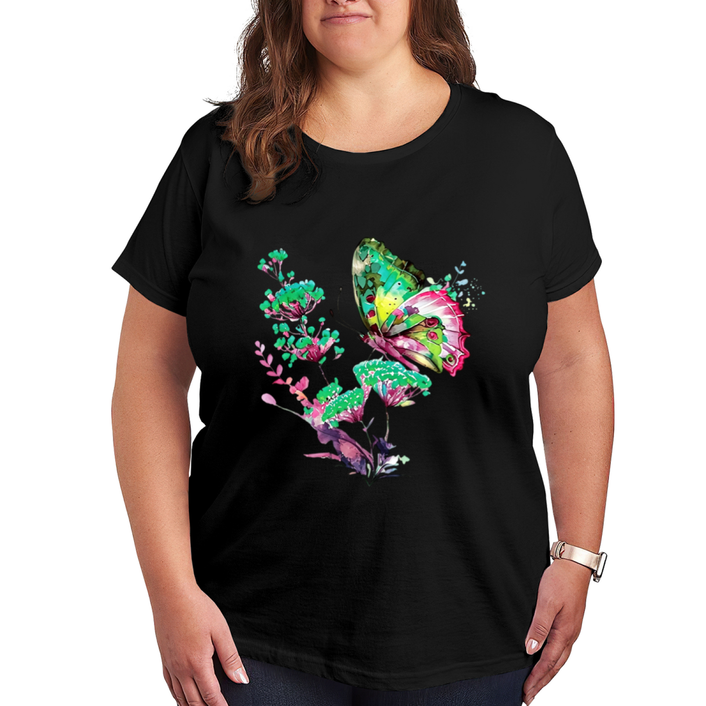 Luxe Blue Gold Watercolor Butterfly Botanical Shirt
