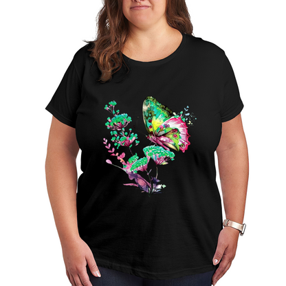 Luxe Blue Gold Watercolor Butterfly Botanical Shirt