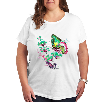 Luxe Blue Gold Watercolor Butterfly Botanical Shirt