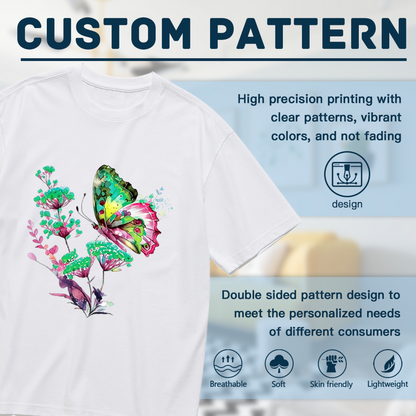 Luxe Blue Gold Watercolor Butterfly Botanical Shirt