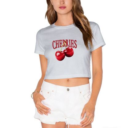 Bold Cherries Wordmark Hot Pink Crop Top ¨C Juicy Fruit Girly Print Tee